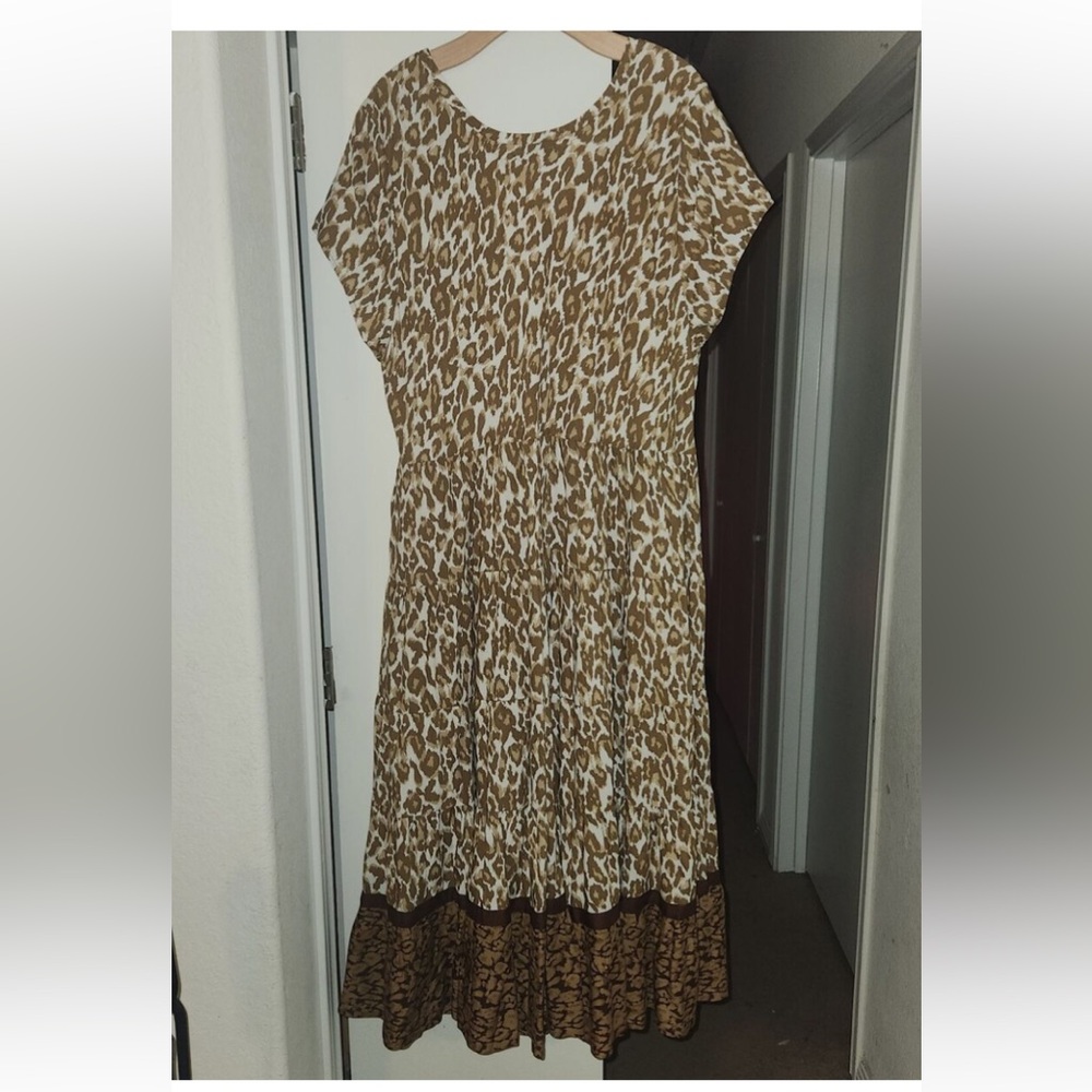 Soft Surroundings Dress - Kara Tiered Maxi Mocha Leopard Western - Size PS